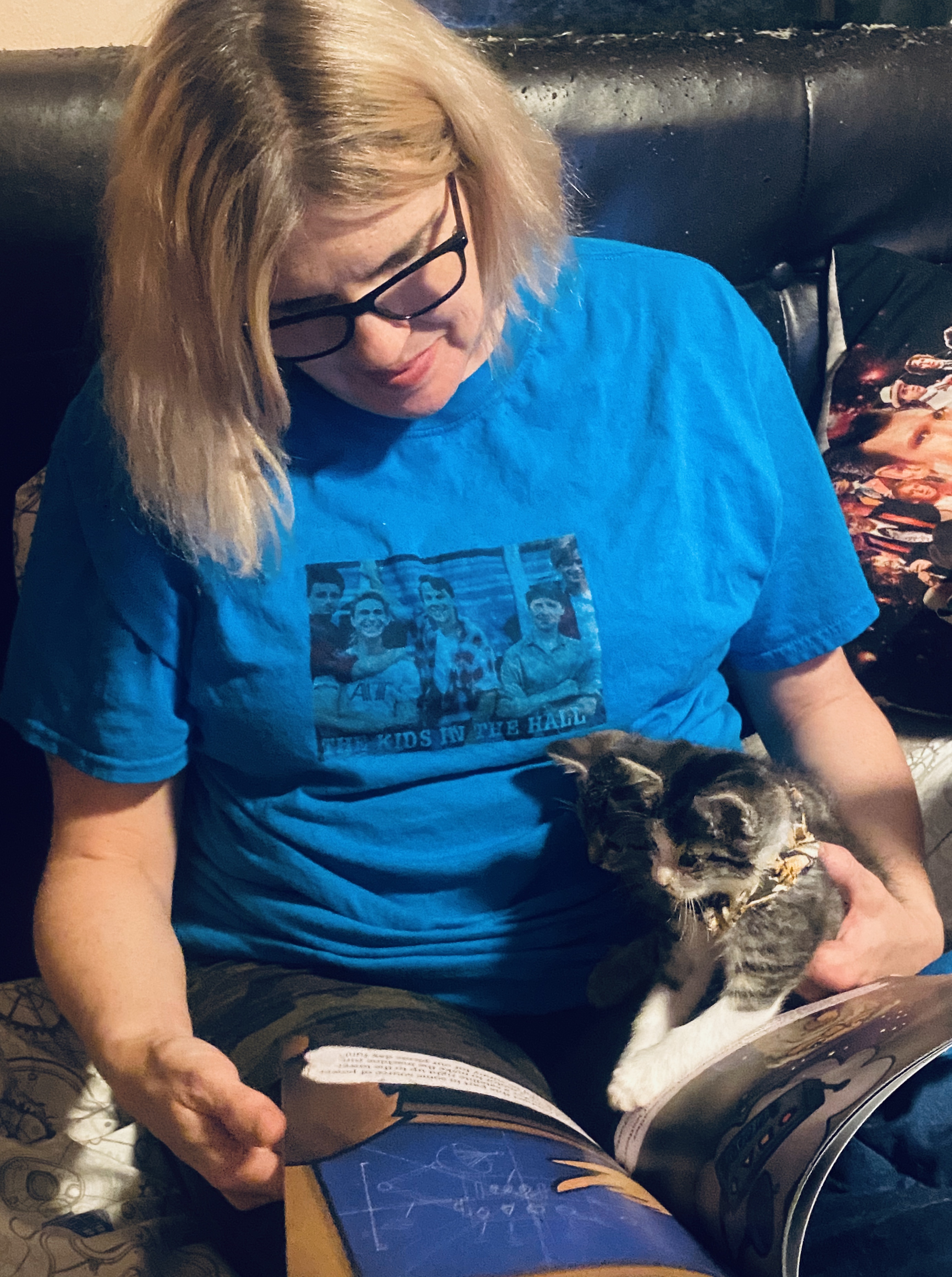 reading book to kittens