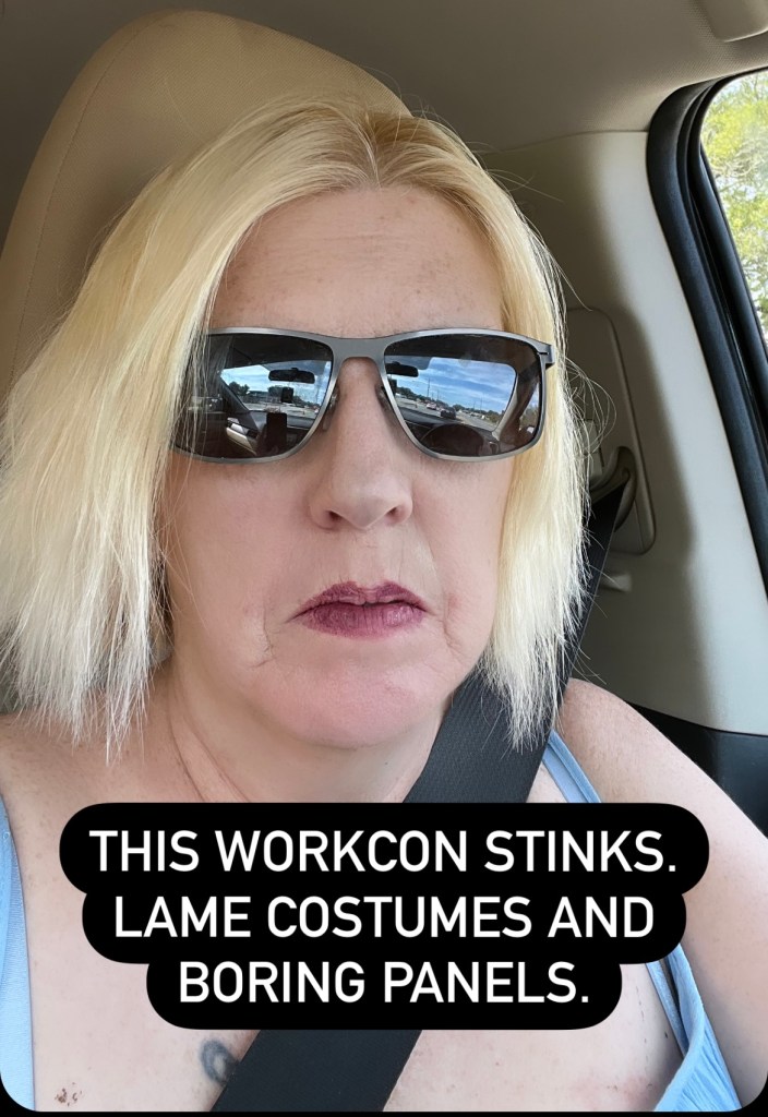 Unhappy woman on her way to work